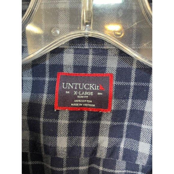 UNTUCKIT Blue Plaid Long Sleeve Button Down Flannel Shirt Slim Fit XLarge - Picture 2 of 3